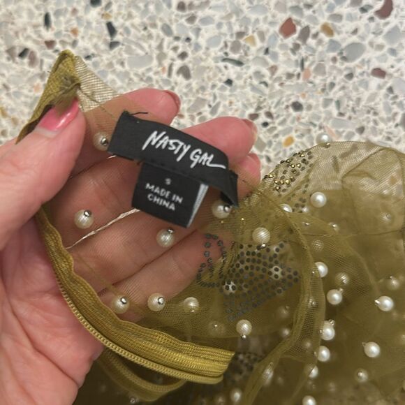 Nasty Gal gold shell pearl maxi beach dress coverup sheer small s - Picture 6 of 10